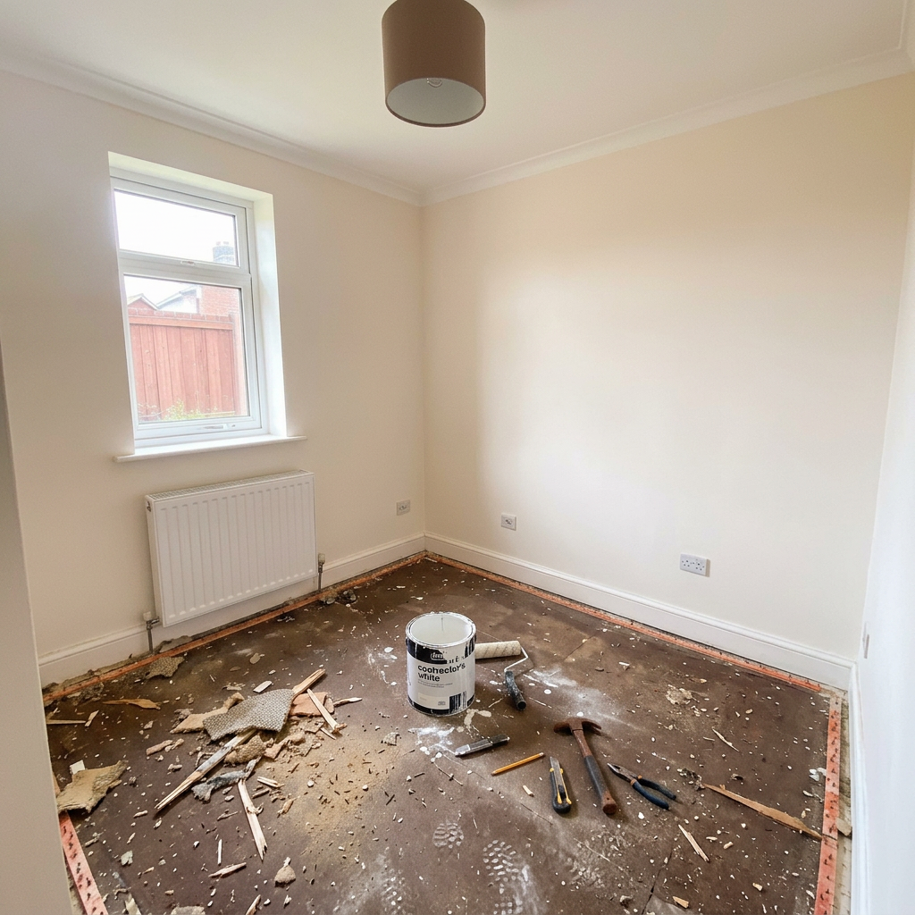 Living room flooring refurbishment before and after